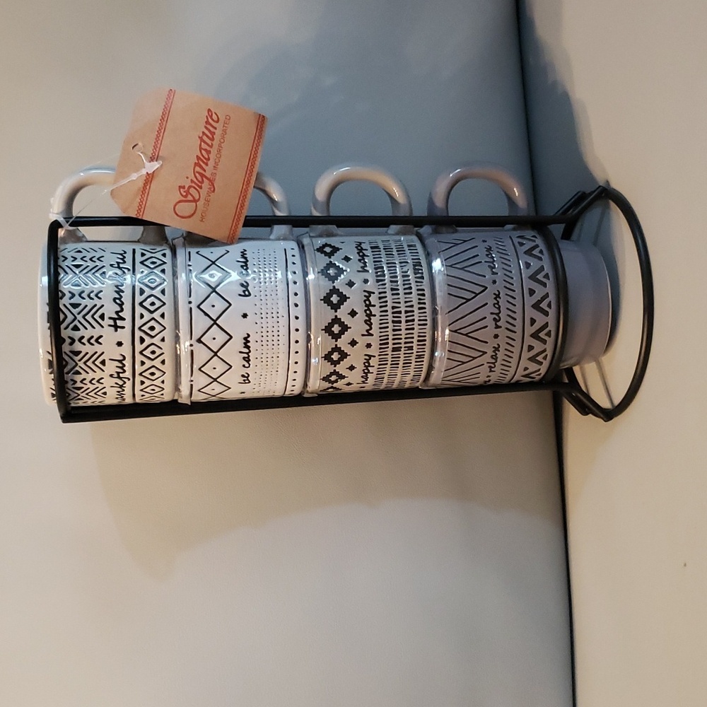 Thankful be calm happy relax stacking espresso mugs tower NWT